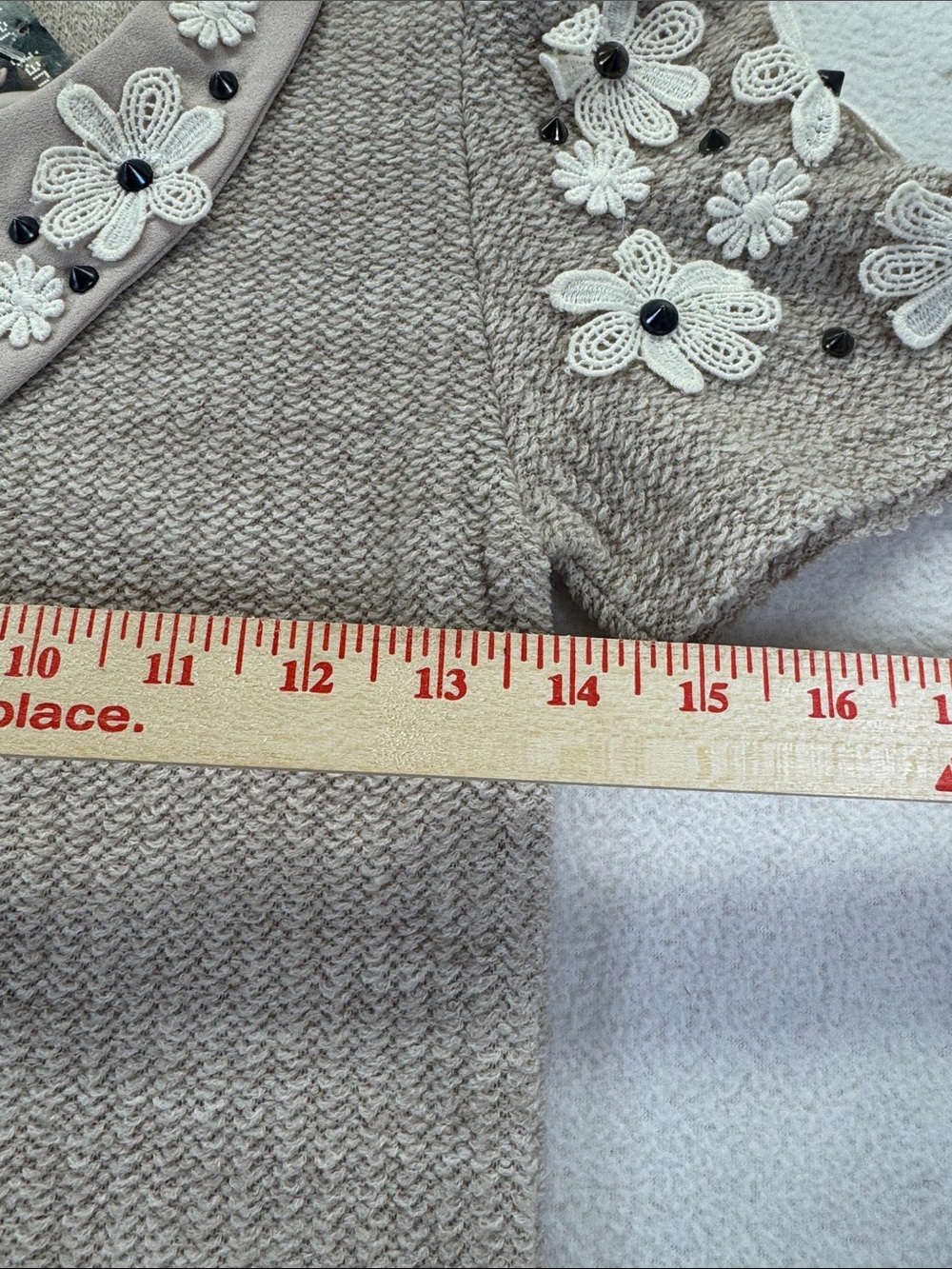 Sister Jane Embellished Floral Peter Pan Collar Knit Top Beige Size M NWT - Picture 6 of 8